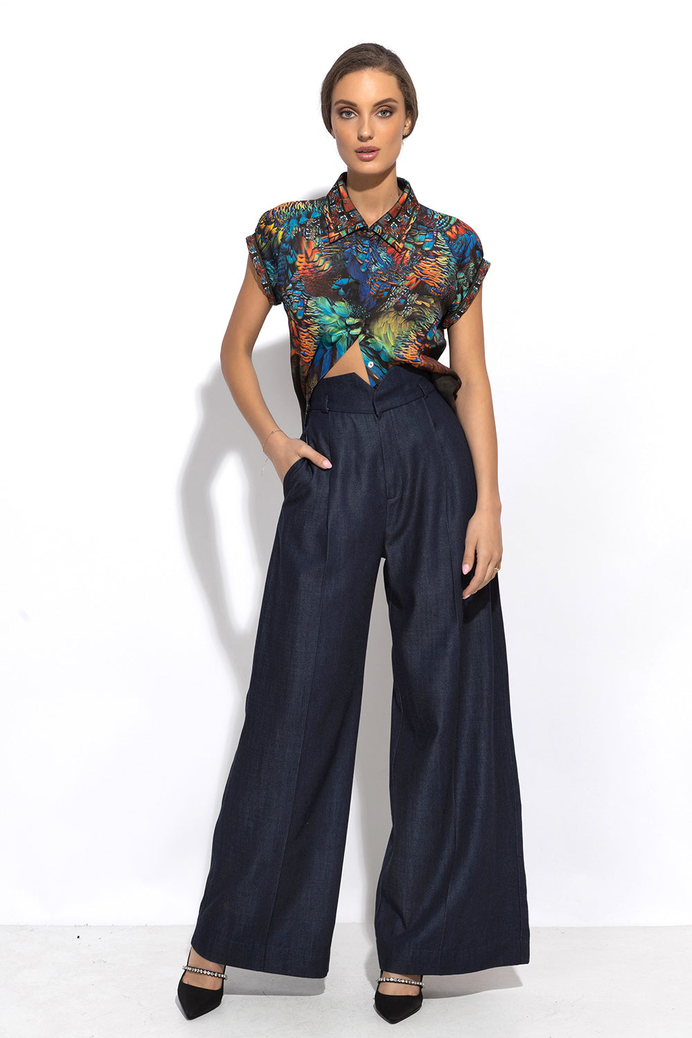 TENCEL PANTS WITH HIGH WAIST AND WIDE LEG - ESSENTIALS