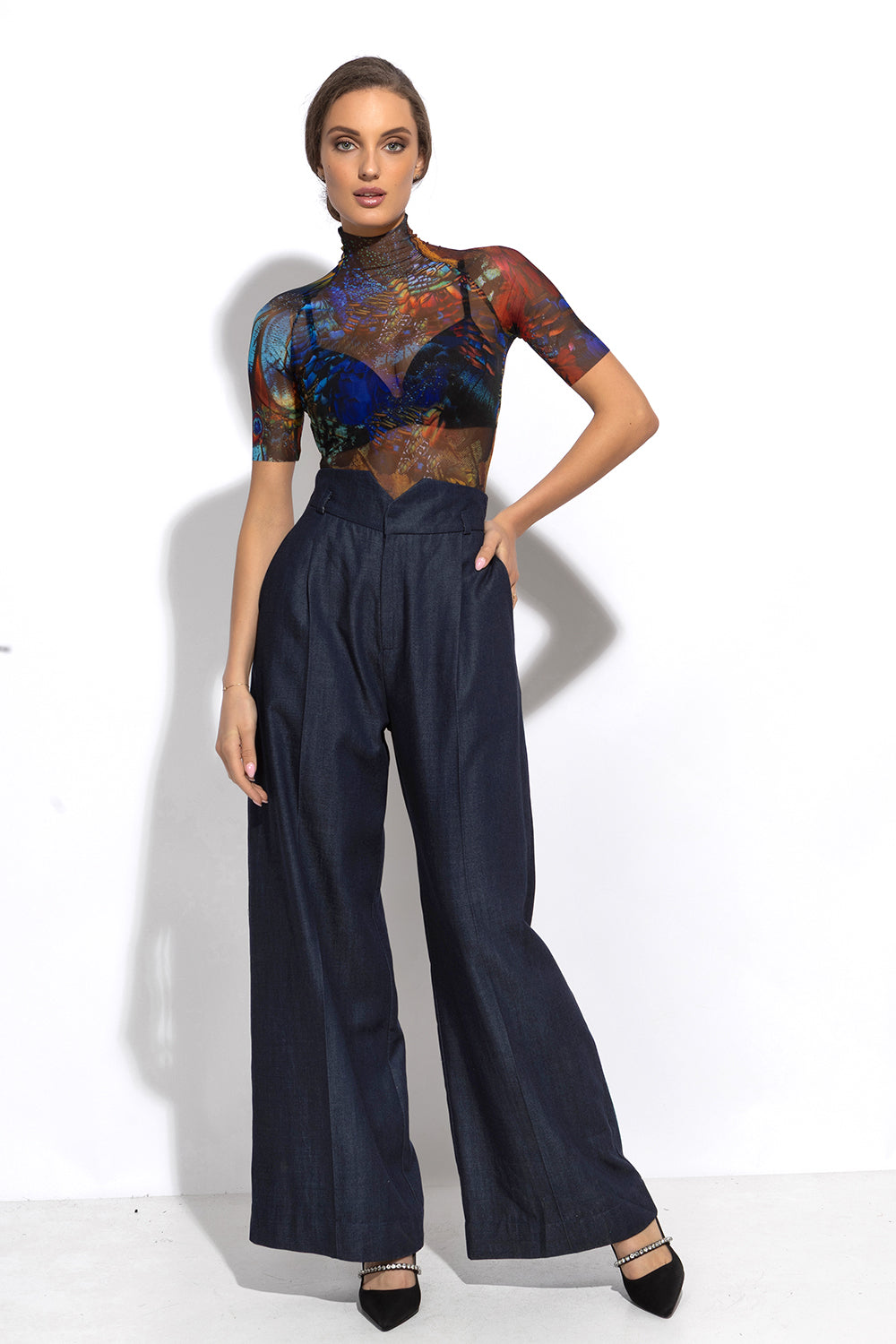 TENCEL PANTS WITH HIGH WAIST AND WIDE LEG - ESSENTIALS